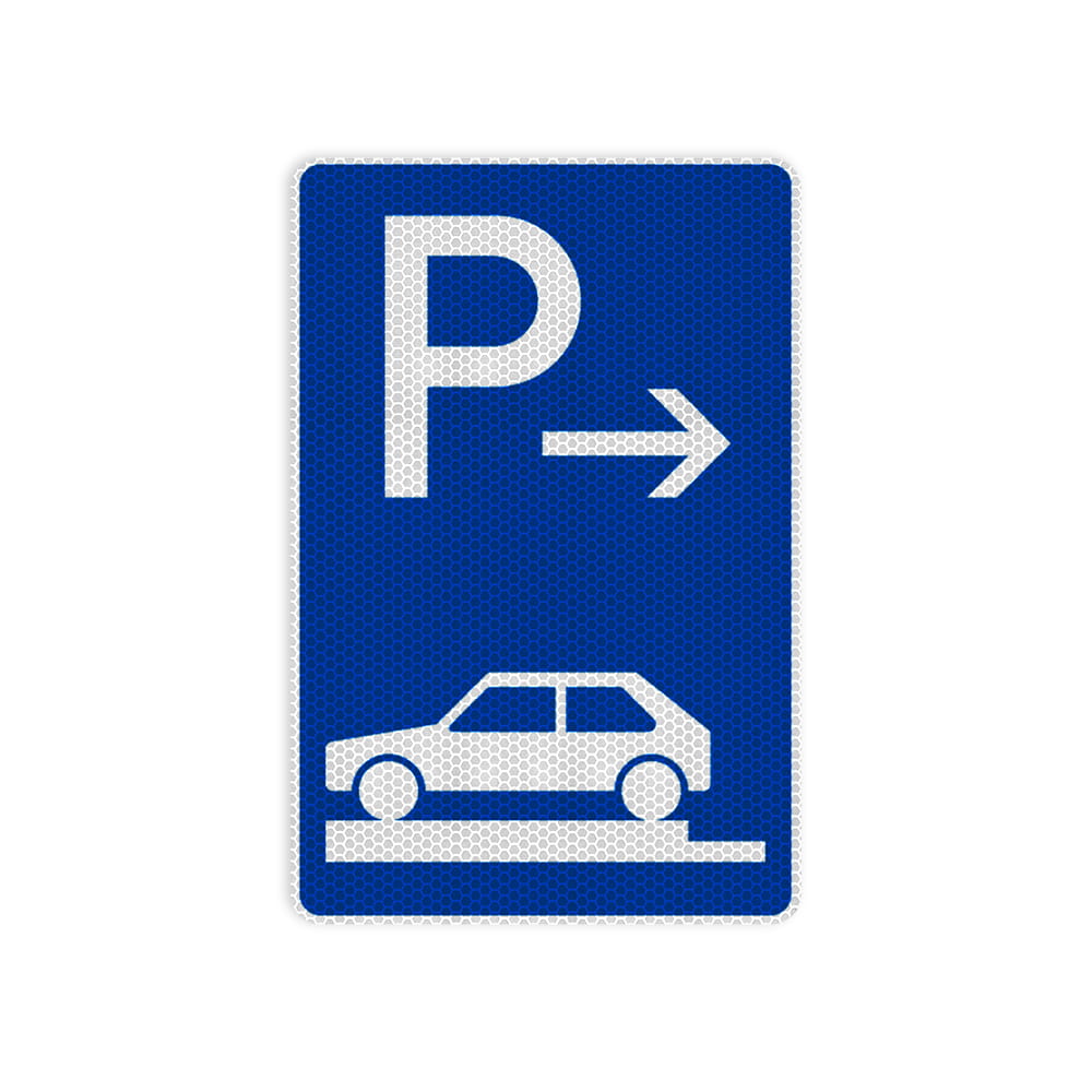 VZ 31581 Parken auf Gehwegen, ganz quer zur Fahrtrichtung links, Anfang